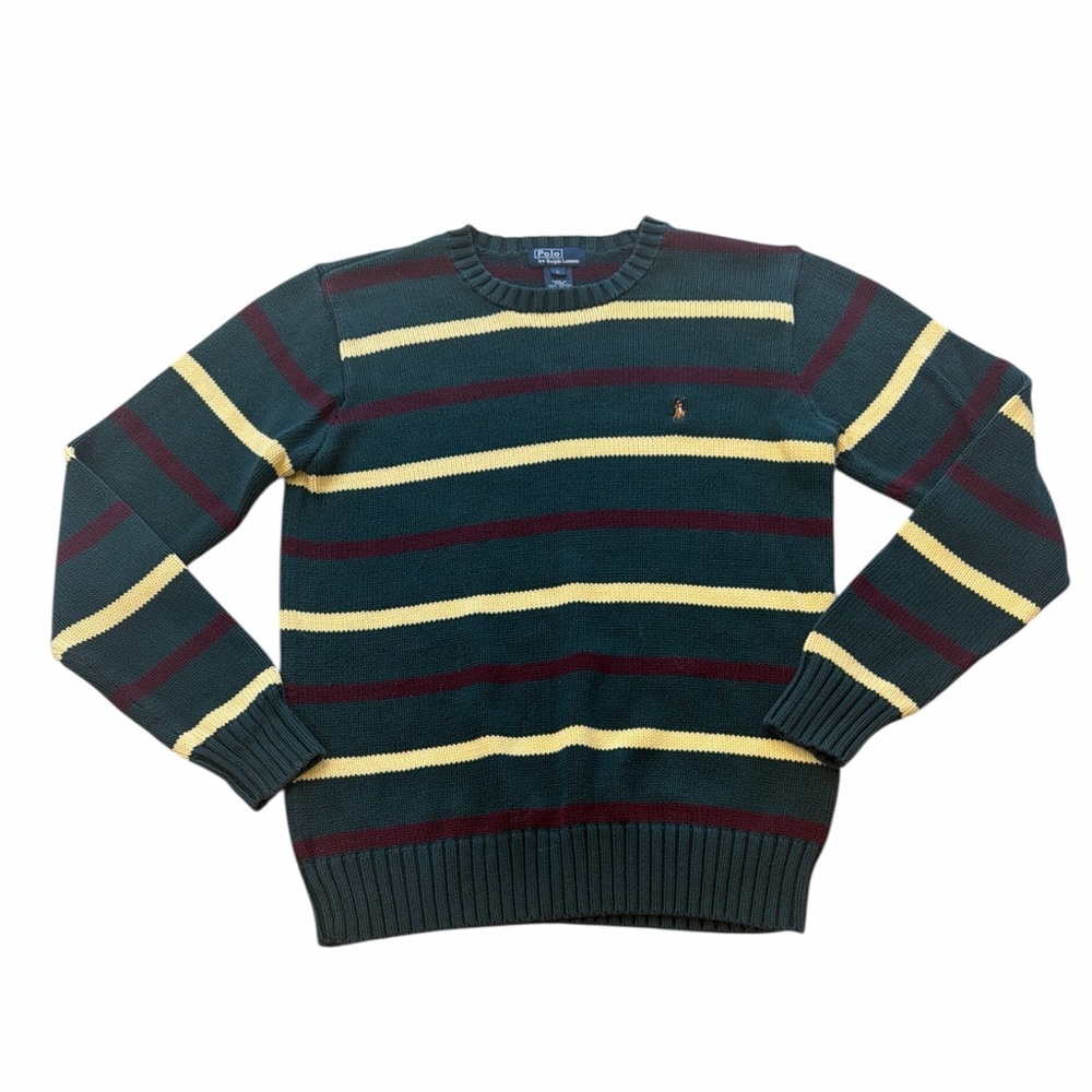 Polo by Ralph Lauren Vintage Green Striped Crewneck Sweater